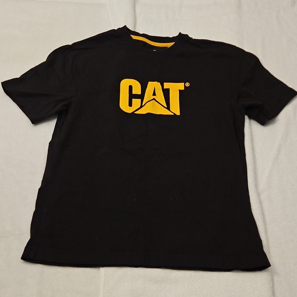 CAT Black Logo Men's T-Shirt Crew Neck Cotton Short Sleeve Regular Fit Size M